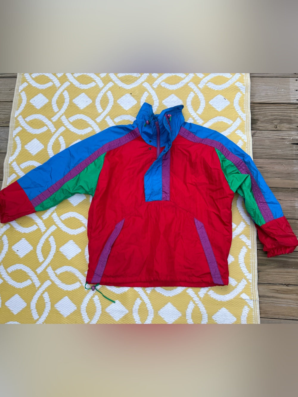 Men's Colorblock Ski Pullover Jacket in Red, Blue & Green vintage 1980